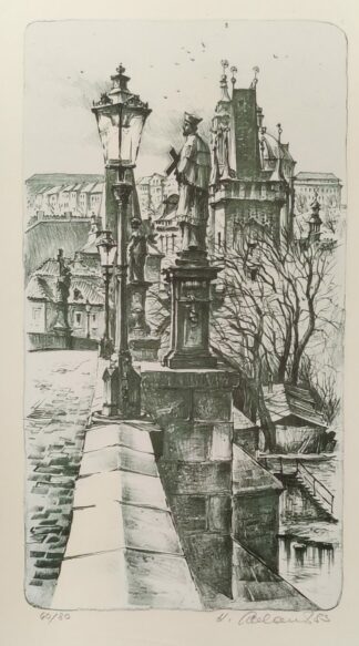 karelsbrug Praag Lithografie met beeld