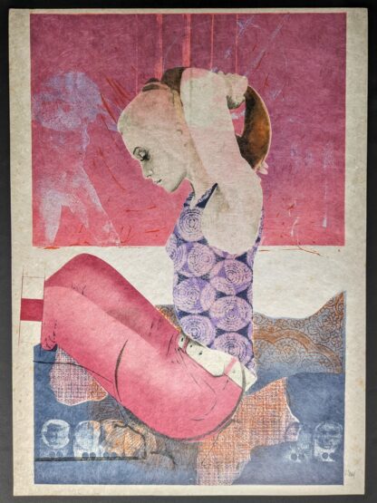 Pol Mara lithografie roze knielend meisje
